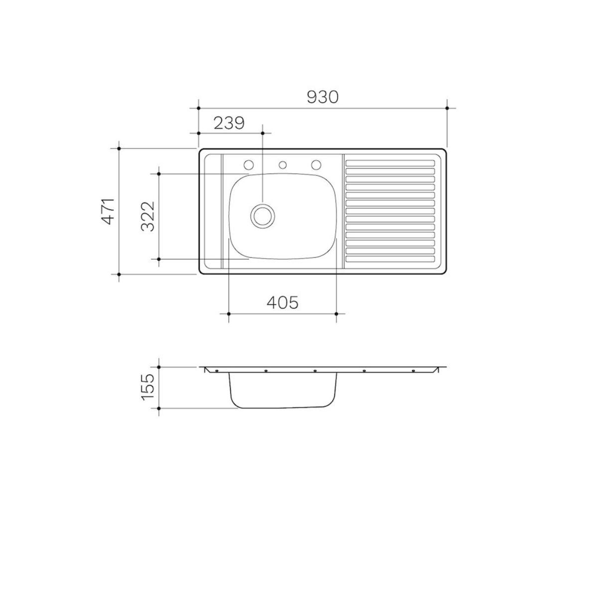 SINK BENCHMARK 930MM SEB NTH LHB