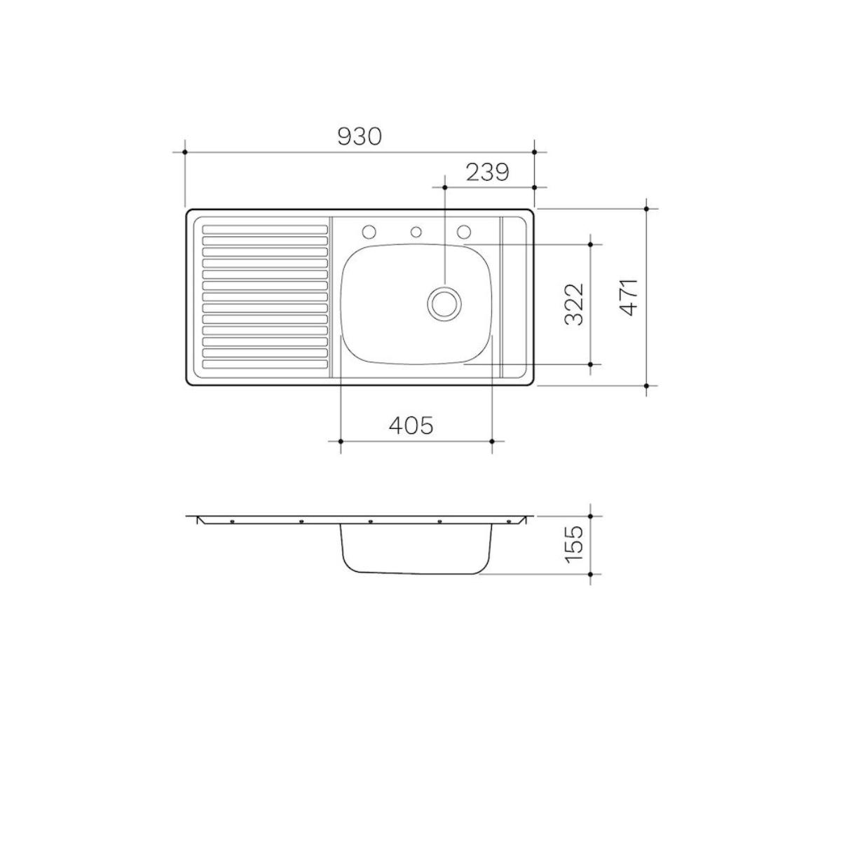 SINK BENCHMARK 930MM SEB NTH RHB