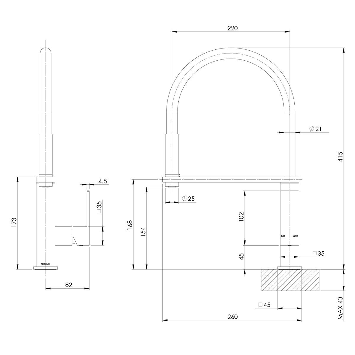 VEZZ FLEXIBLE HOSE SINK MIXER SQ BN LF