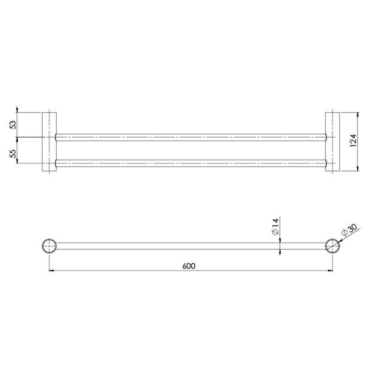 VIVID SLIMLINE DBL TOWEL RAIL 600MM BC