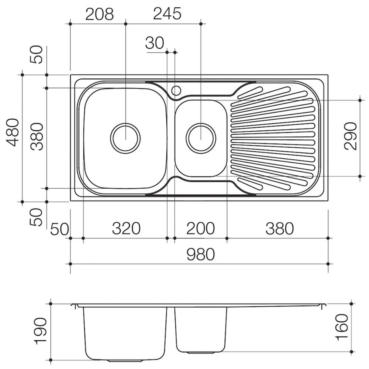 SINK VITAL 980MM 1.5 END LHB 1 TH