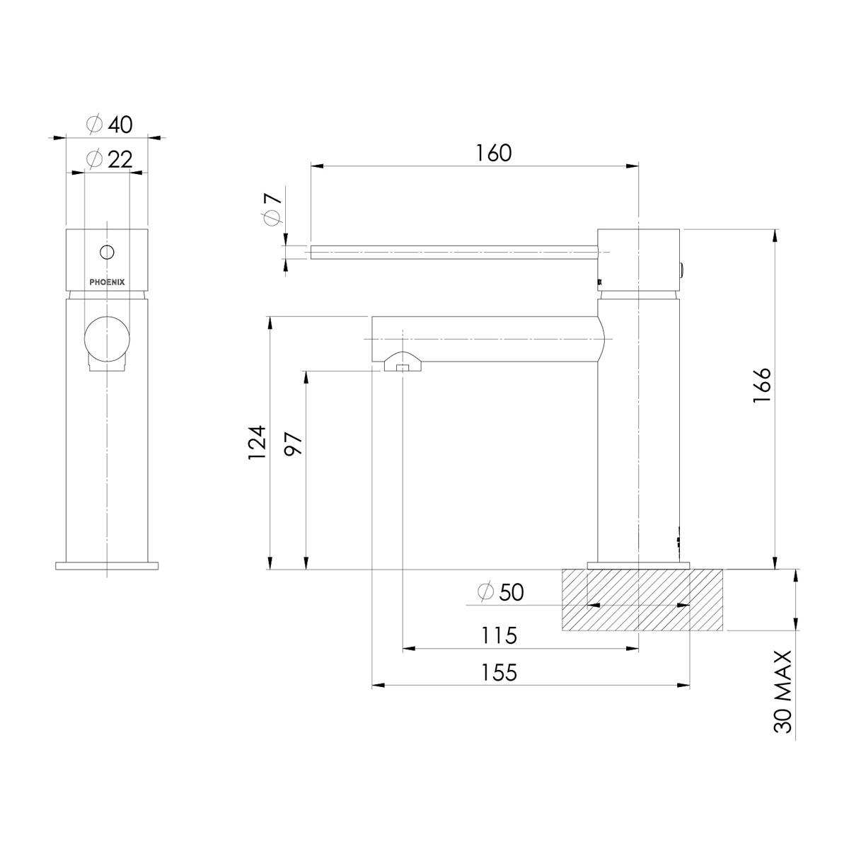 VIVID SLIMLINE BASIN MIXER EXT LEV BG