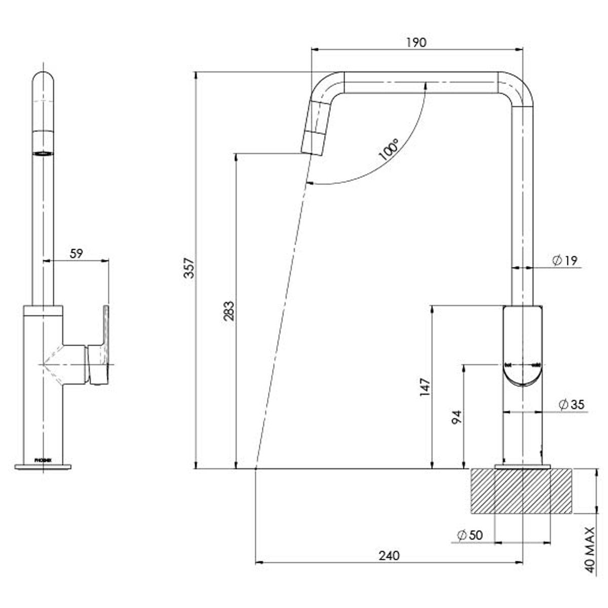 MEKKO SINK MIXER 190MM SQUARELINE MB