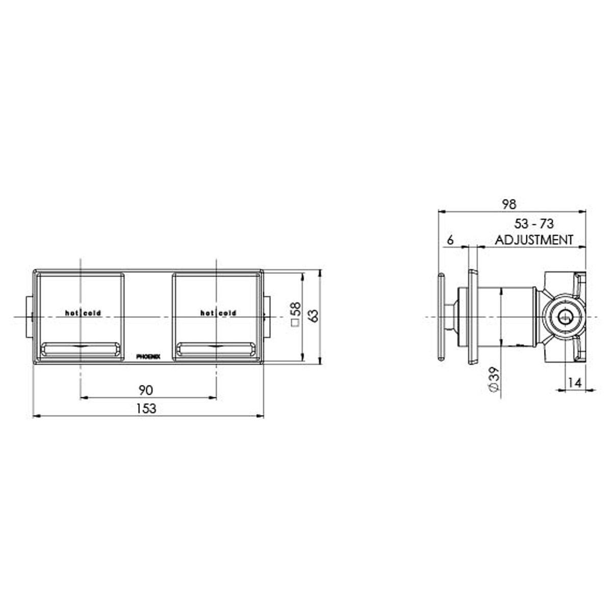 ZIMI TWIN SHOWER WALL MIXER NO HANDLE CP