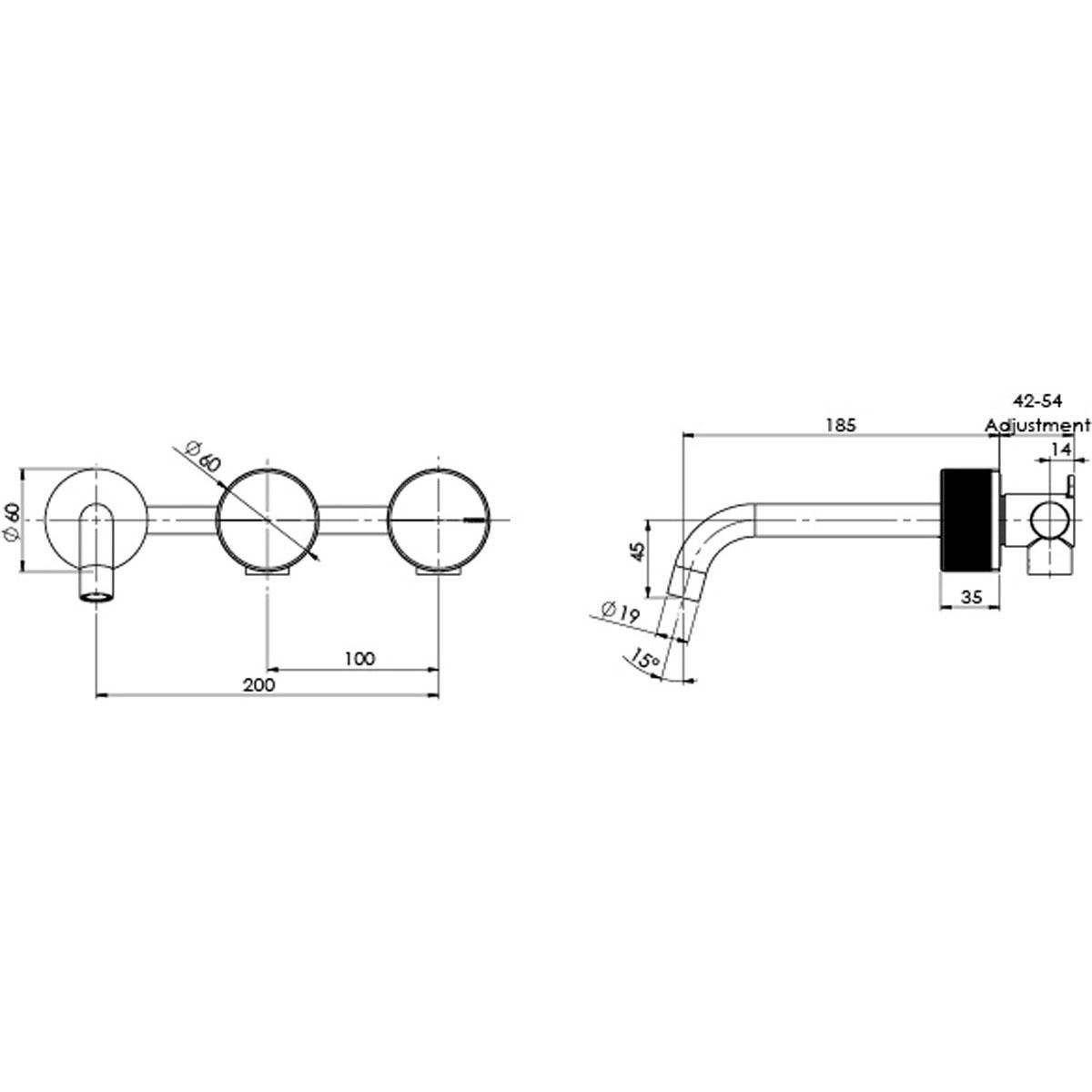 AXIA WALL BASIN / BATH CURV O/LET HOS CP