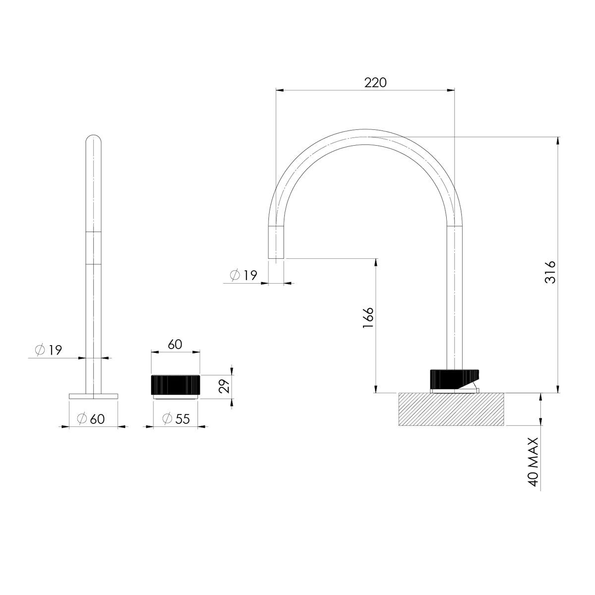 AXIA HOB SINK MIXER SET 220MM G/NECK MB