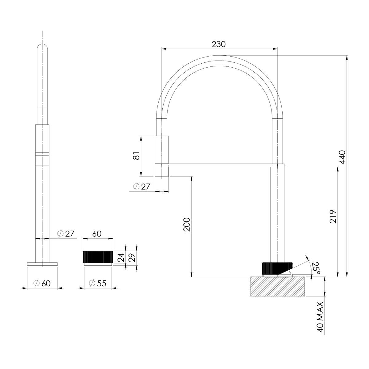 AXIA HOB SINK MIXER SET FLEXIBLE HOSE CP