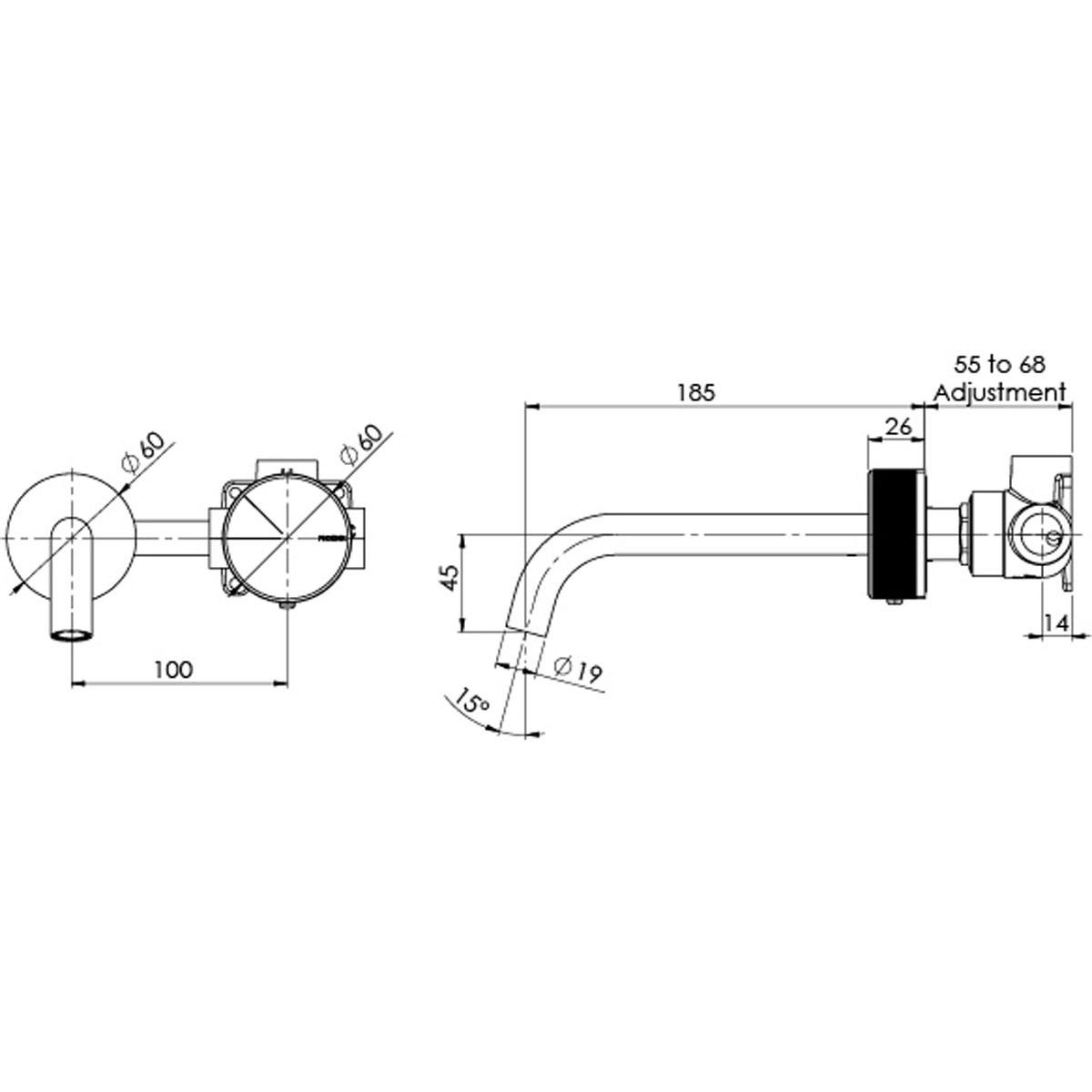 AXIA WALL BASIN/BATH CURV O/LET MIXER MB