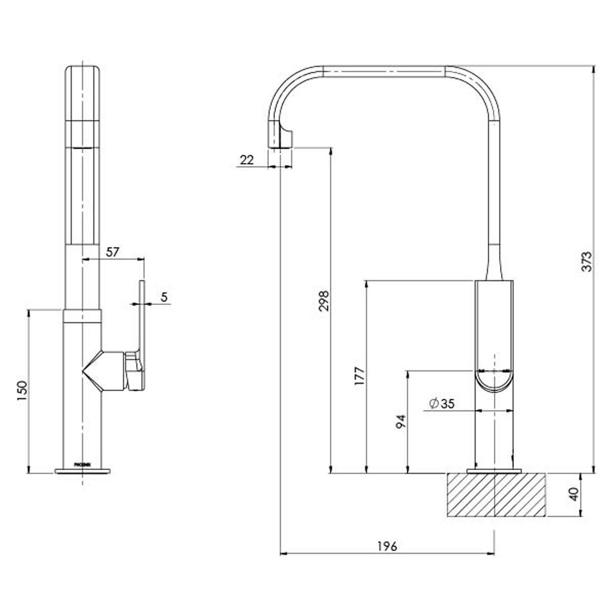 TEEL SINK MIXER 200MM SQUARELINE BN