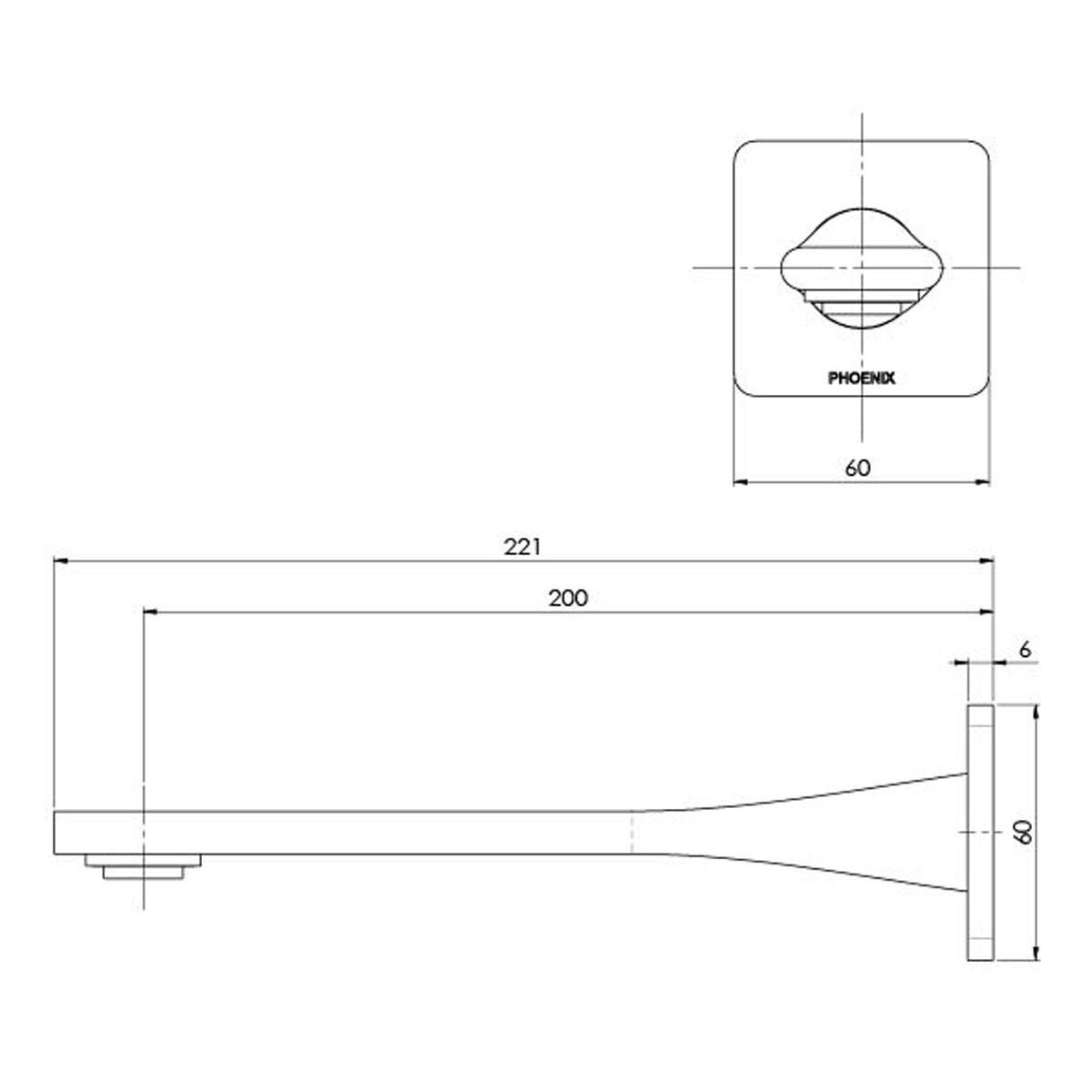 TEEL WALL BASIN OUTLET 200MM BC