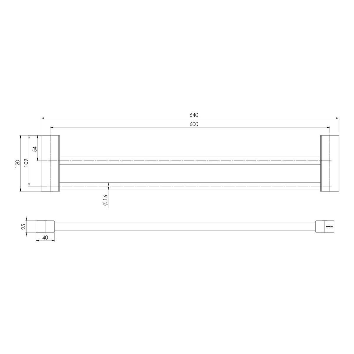 LEXI MKII DOUBLE TOWEL RAIL 600MM BN