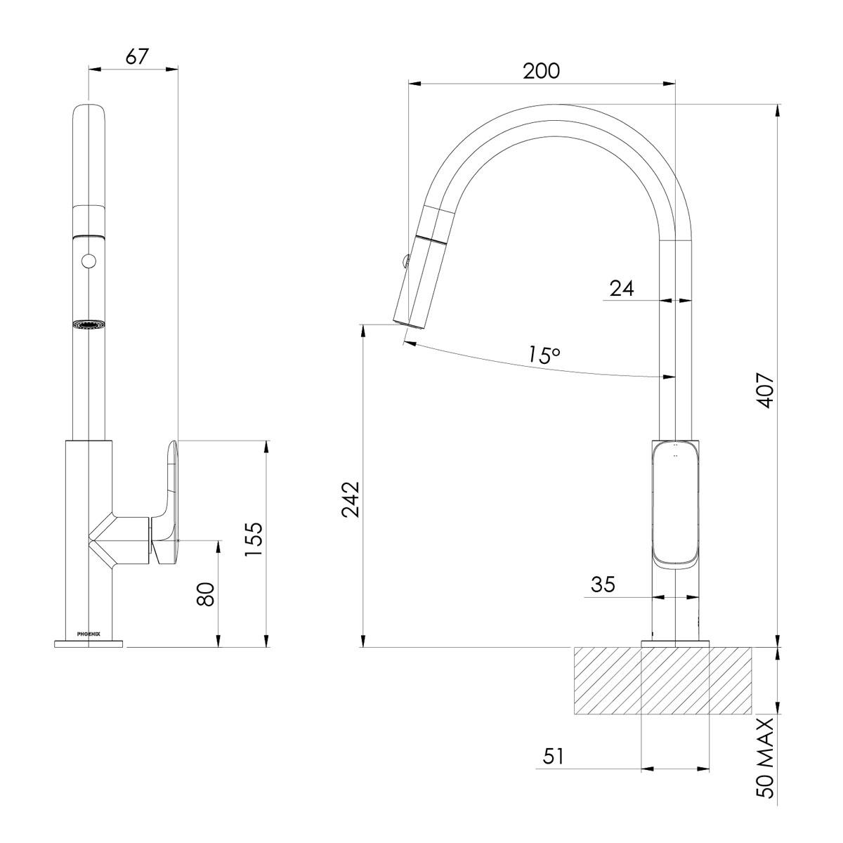 NUAGE PULL OUT SINK MIXER 200MM BC LF