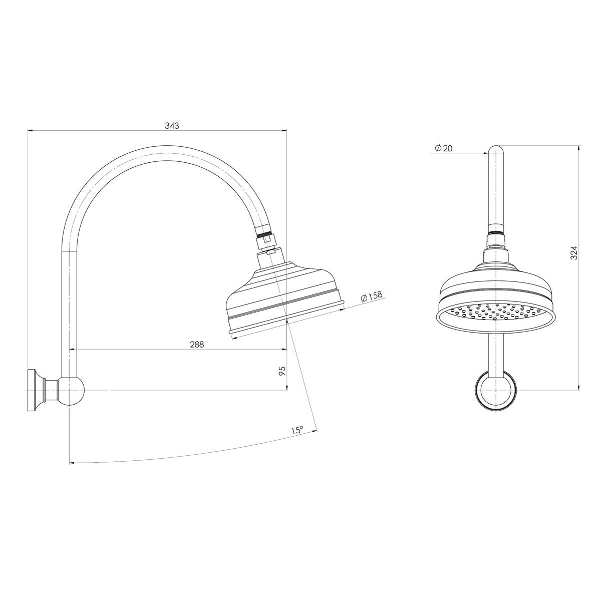 CROMFORD HIGH-RISE SHOWER ARM & ROSE BG