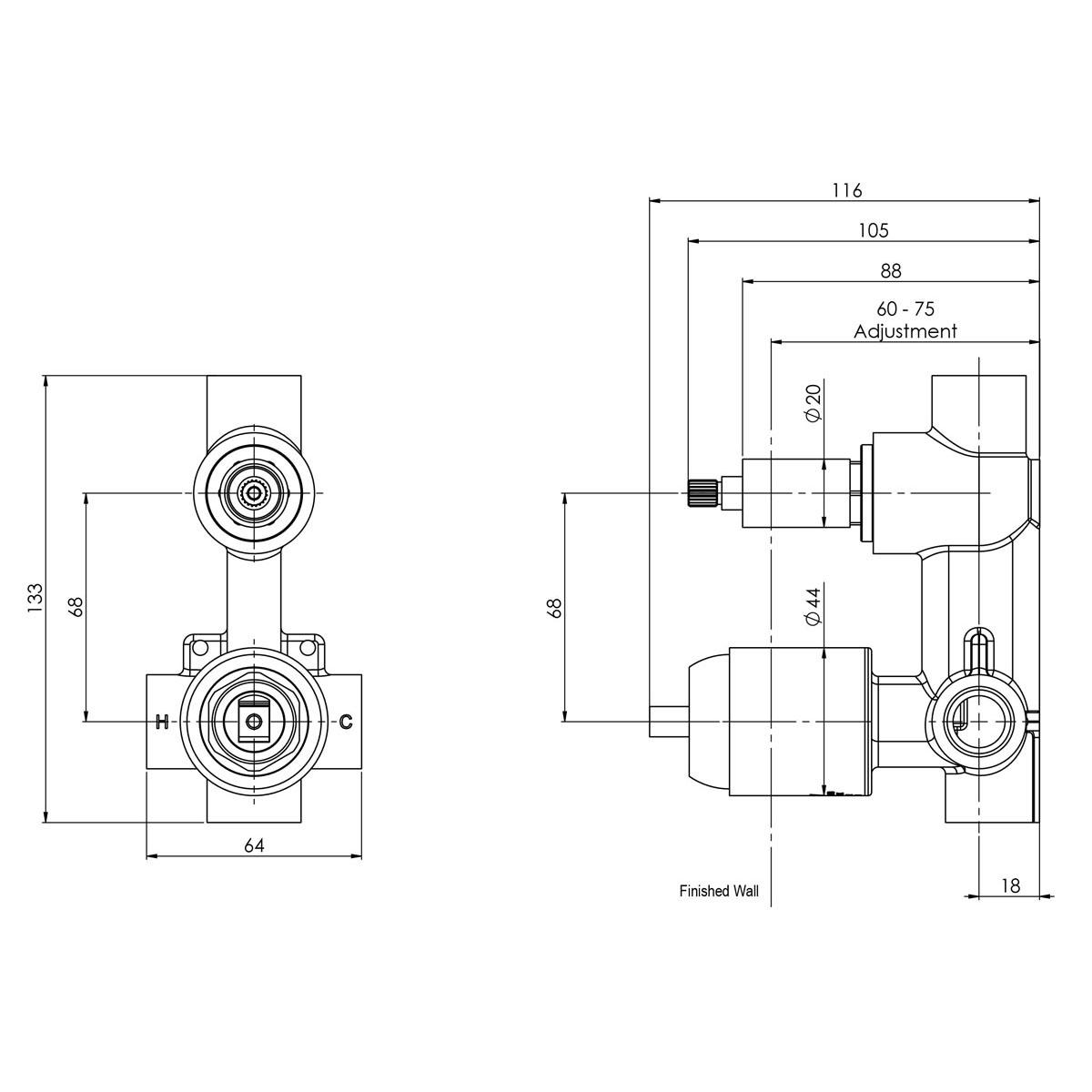 BUILDERS SHOWER / BATH DIV MIXER BODY BN