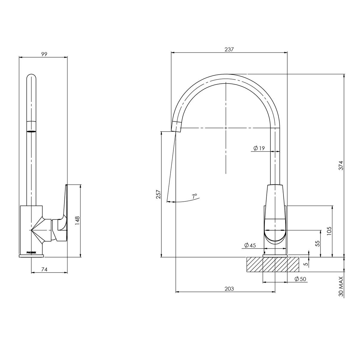 ARLO SINK MIXER 200MM G/NECK BN LF