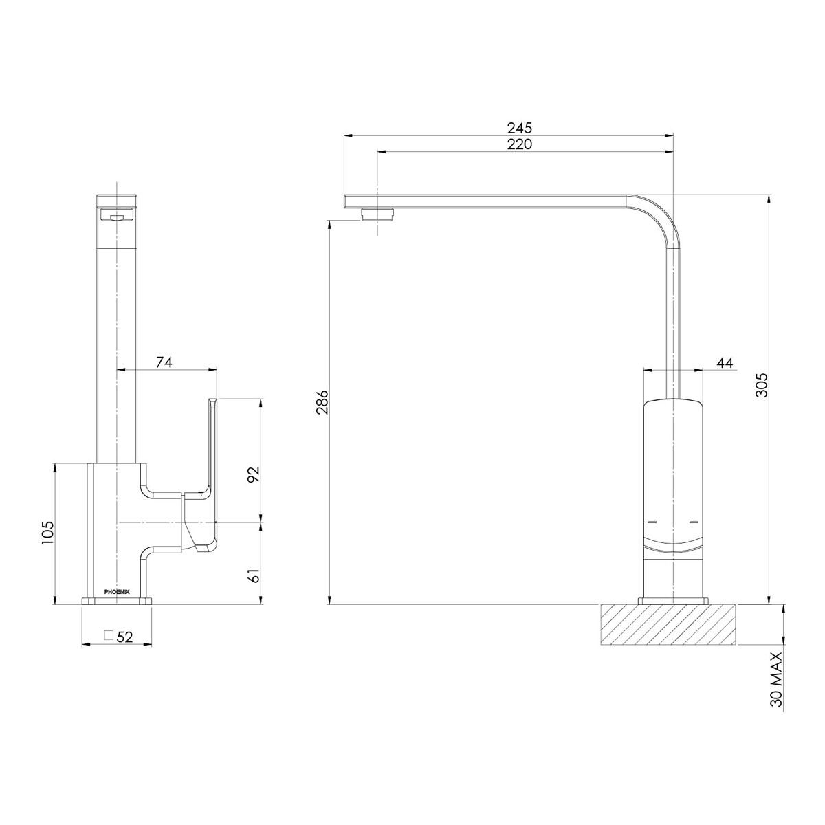 TEVA SINK MIXER 200MM SQUARELINE BN