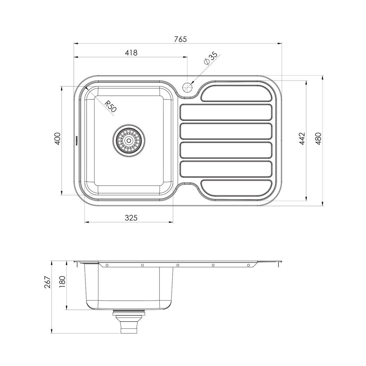 1000 SERIES SINGLE L/H BOWL SINK W/-DRAI