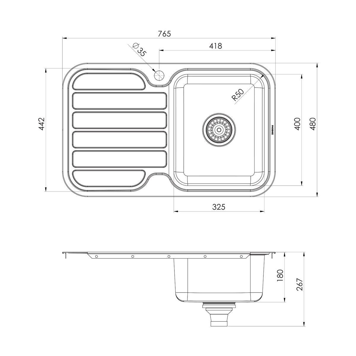 1000 SERIES SINGLE R/H BOWL SINK W/-DRAI