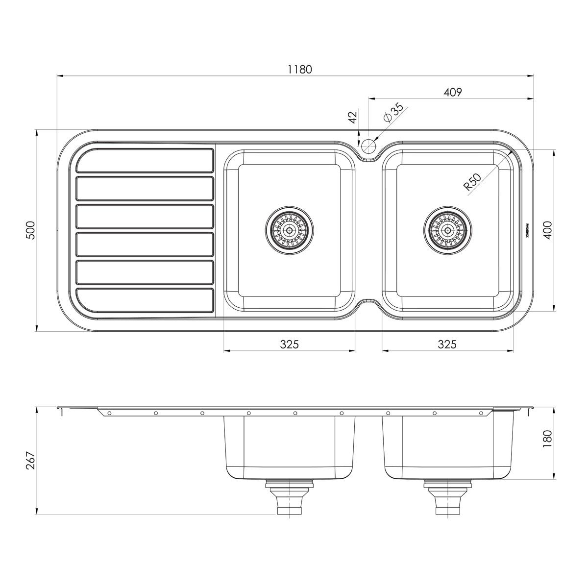 1000 SERIES DOUBLE R/H BOWL SINK W/-DRAI