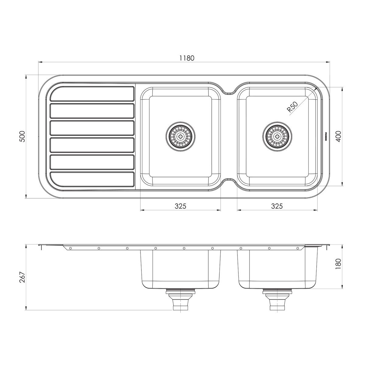 1000 SERIES DOUBLE BOWL SINK W/-DRAINER