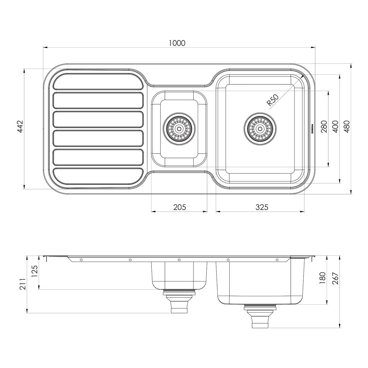 1000 SERIES 1-1/3 BOWL SINK W/-DRAINER N