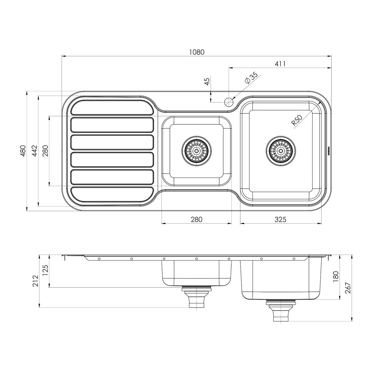 1000 SERIES 1-3/4 R/H BOWL SINK W/-DRAIN