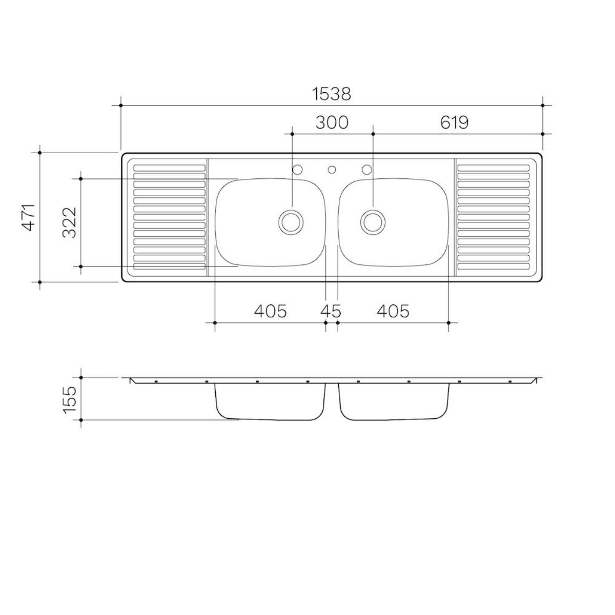 SINK BENCHMARK 1538MM DCB 1TH