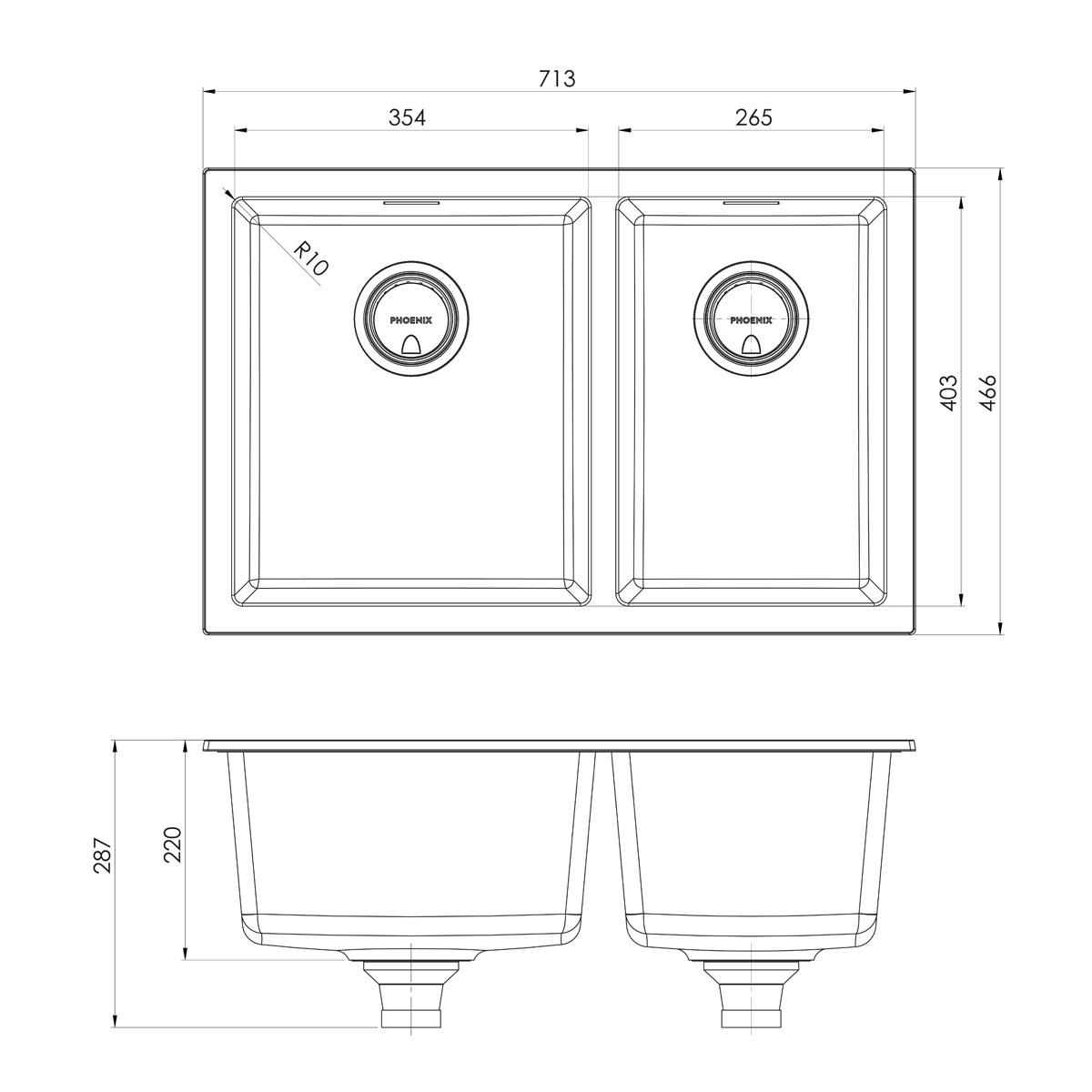 5000 SERIES 1-3/4 L/H BOWL UNDER / OVER