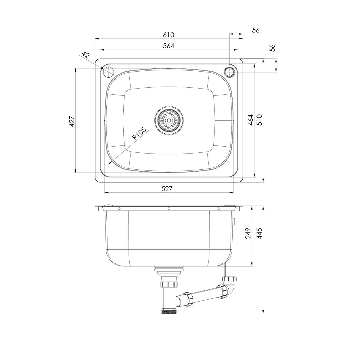 LAUNDRY TROUGH SINGLE BOWL 45 LITRE W/-H