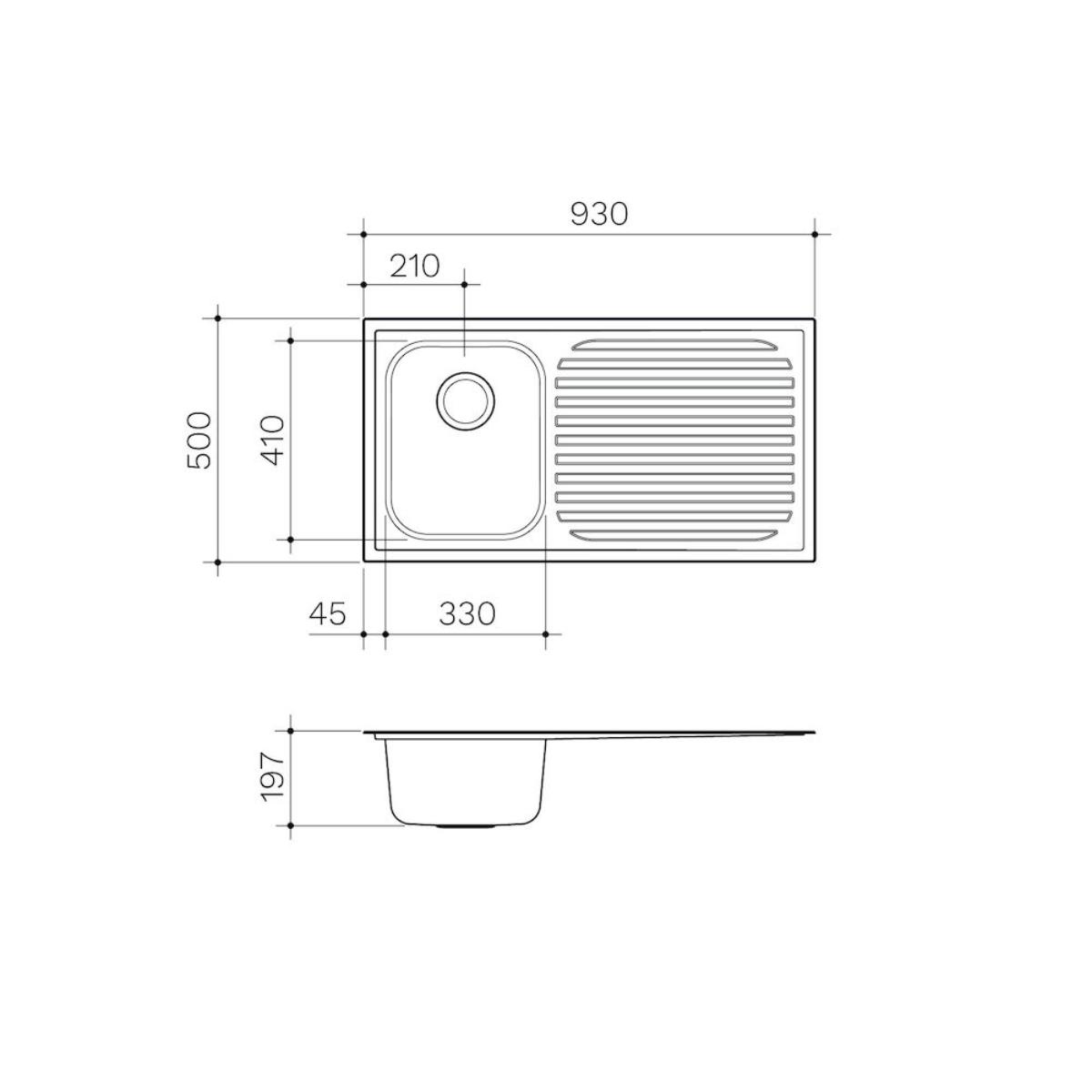 SINK MONACO SINGLE LHB 1TH 930