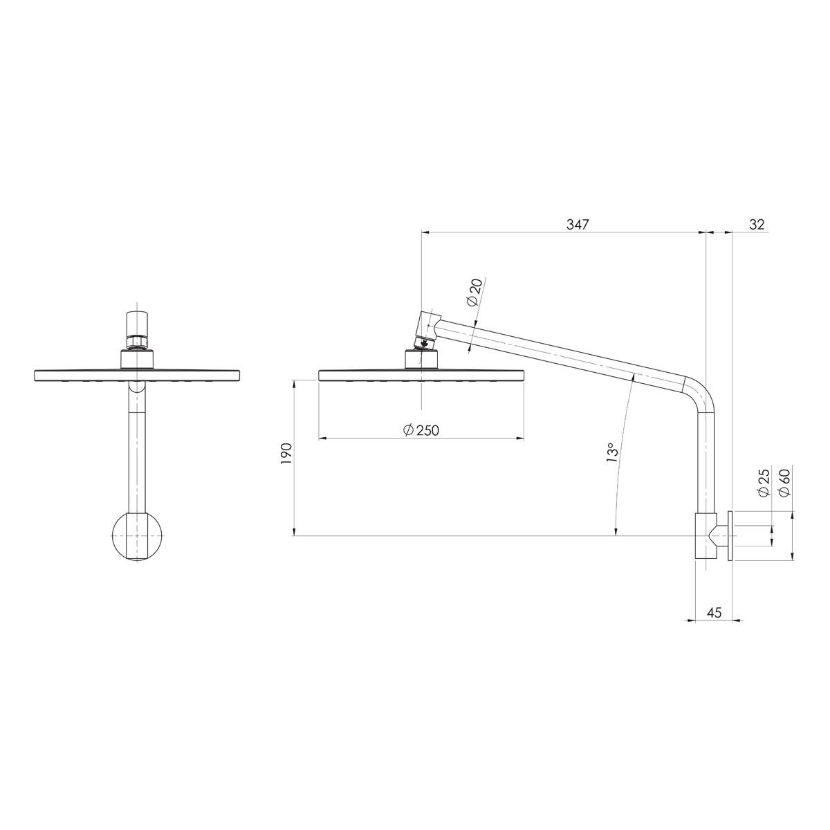 ORMOND HIGH-RISE SHOWER ARM & ROSE MB