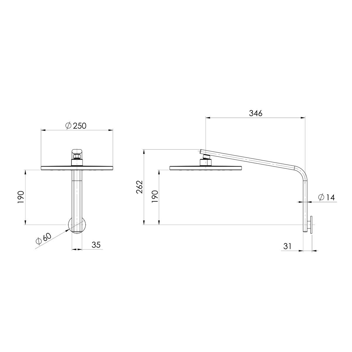 OXLEY HIGH-RISE SHOWER ARM & ROSE BG