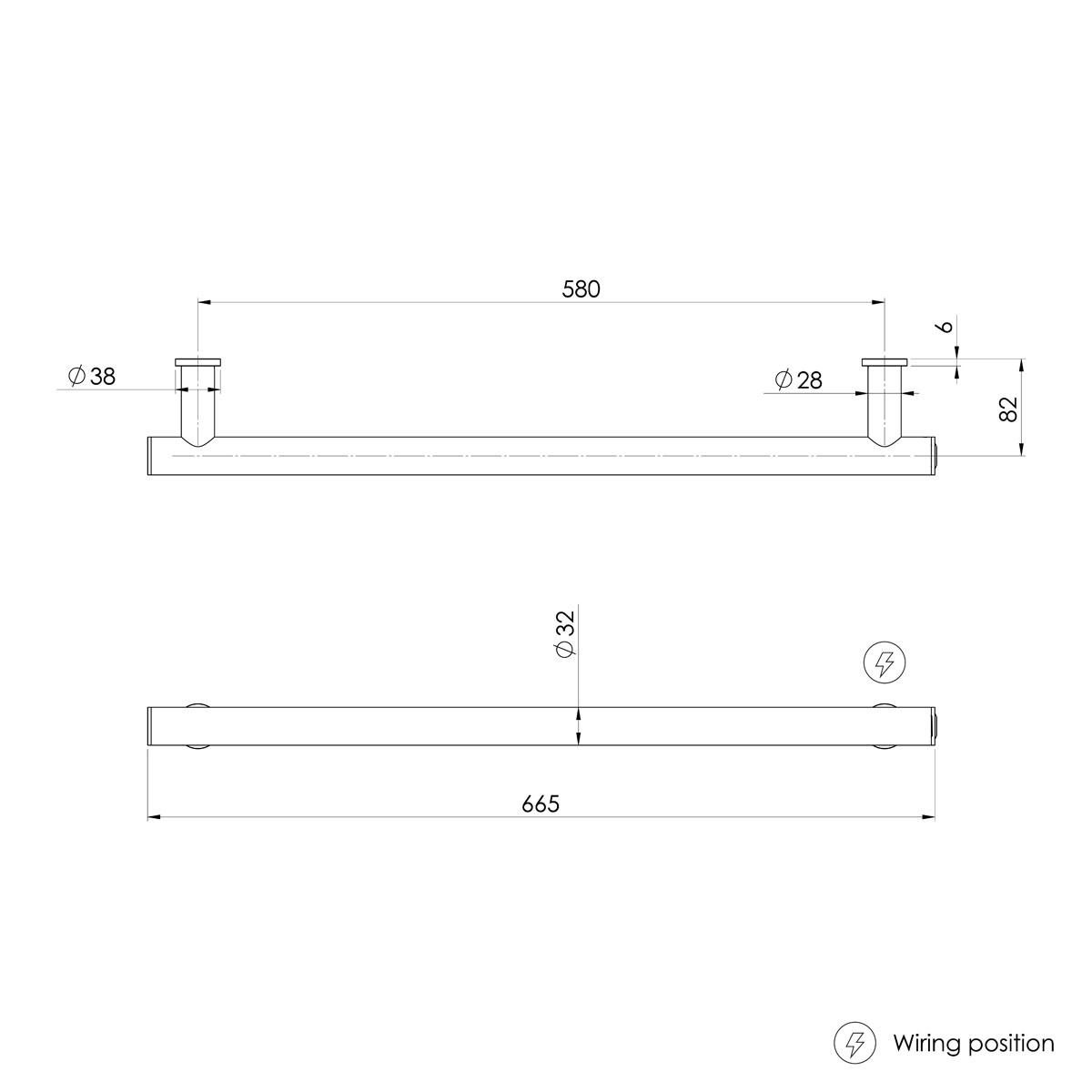 PHOENIX HEATED TOWEL RAIL ROUND 600MM BN