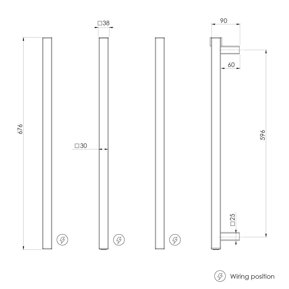 HEATED TRIPLE TOWEL RAIL SQUARE CP