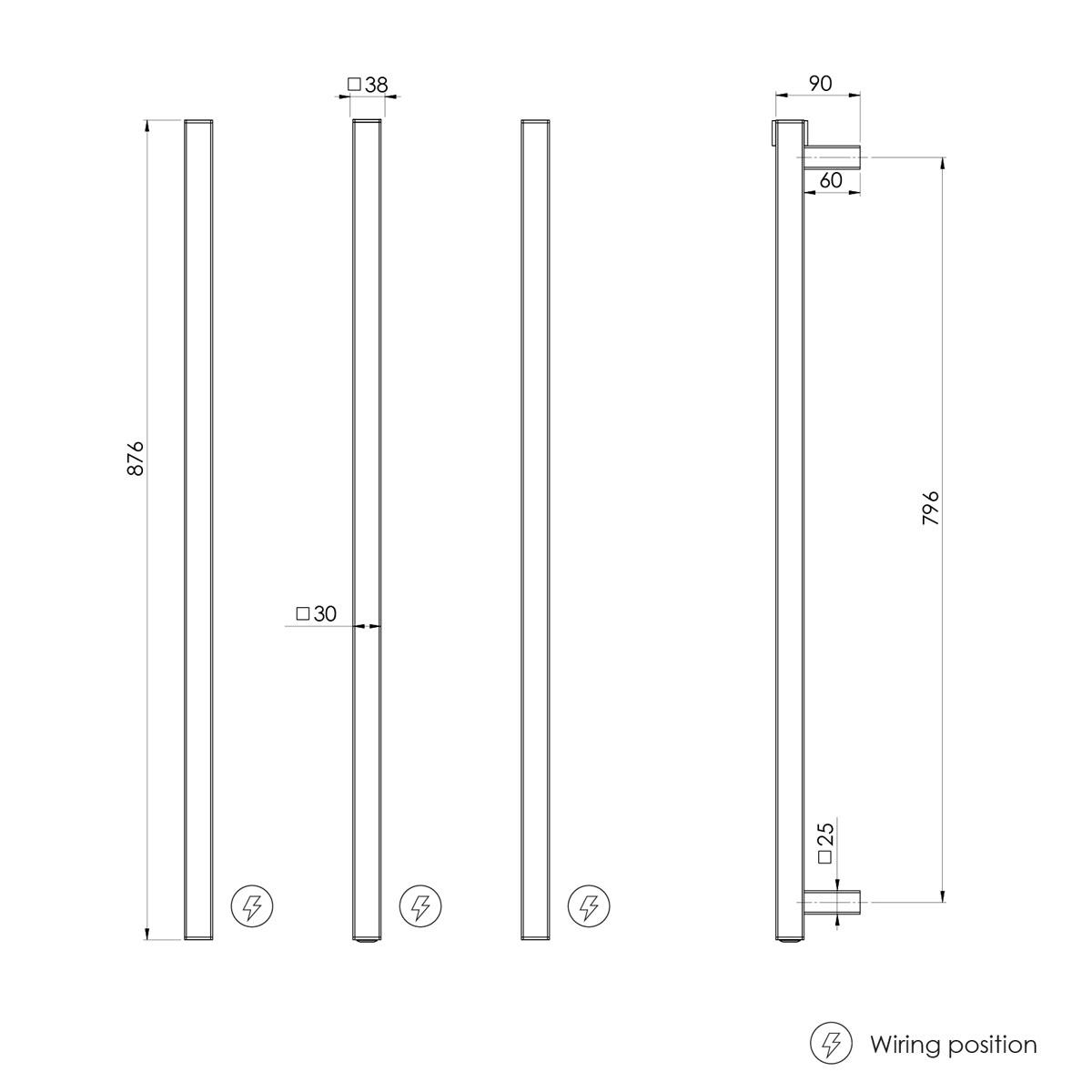 HEATED TRIPLE TOWEL RAIL SQUARE CP