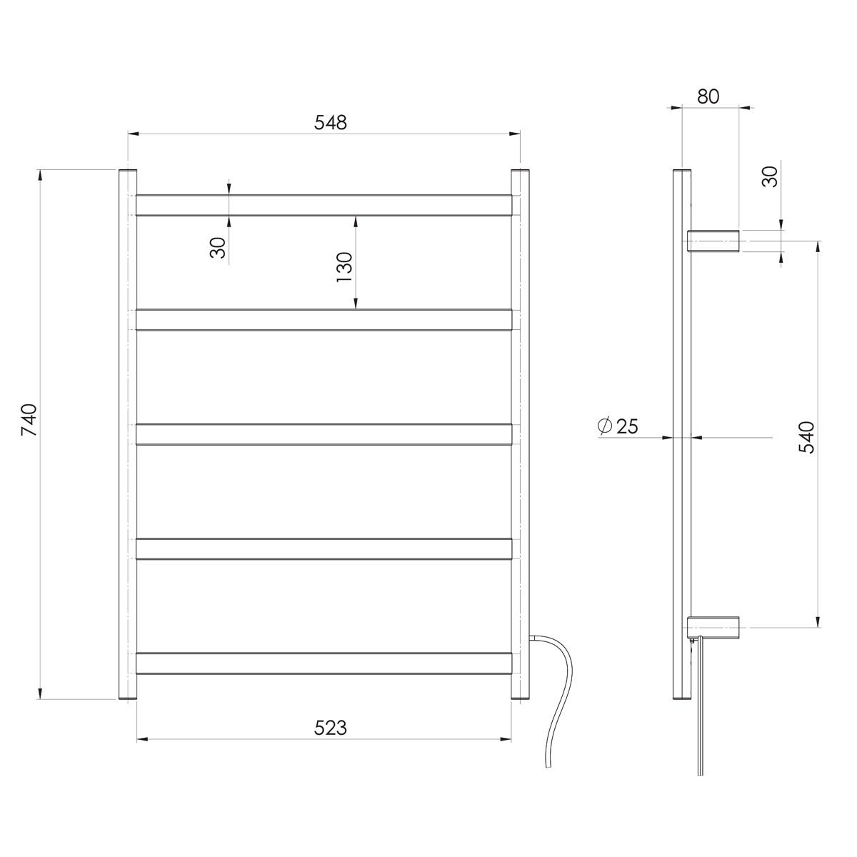 FIVE FLAT BAR HEATED TOWEL LADDER MB