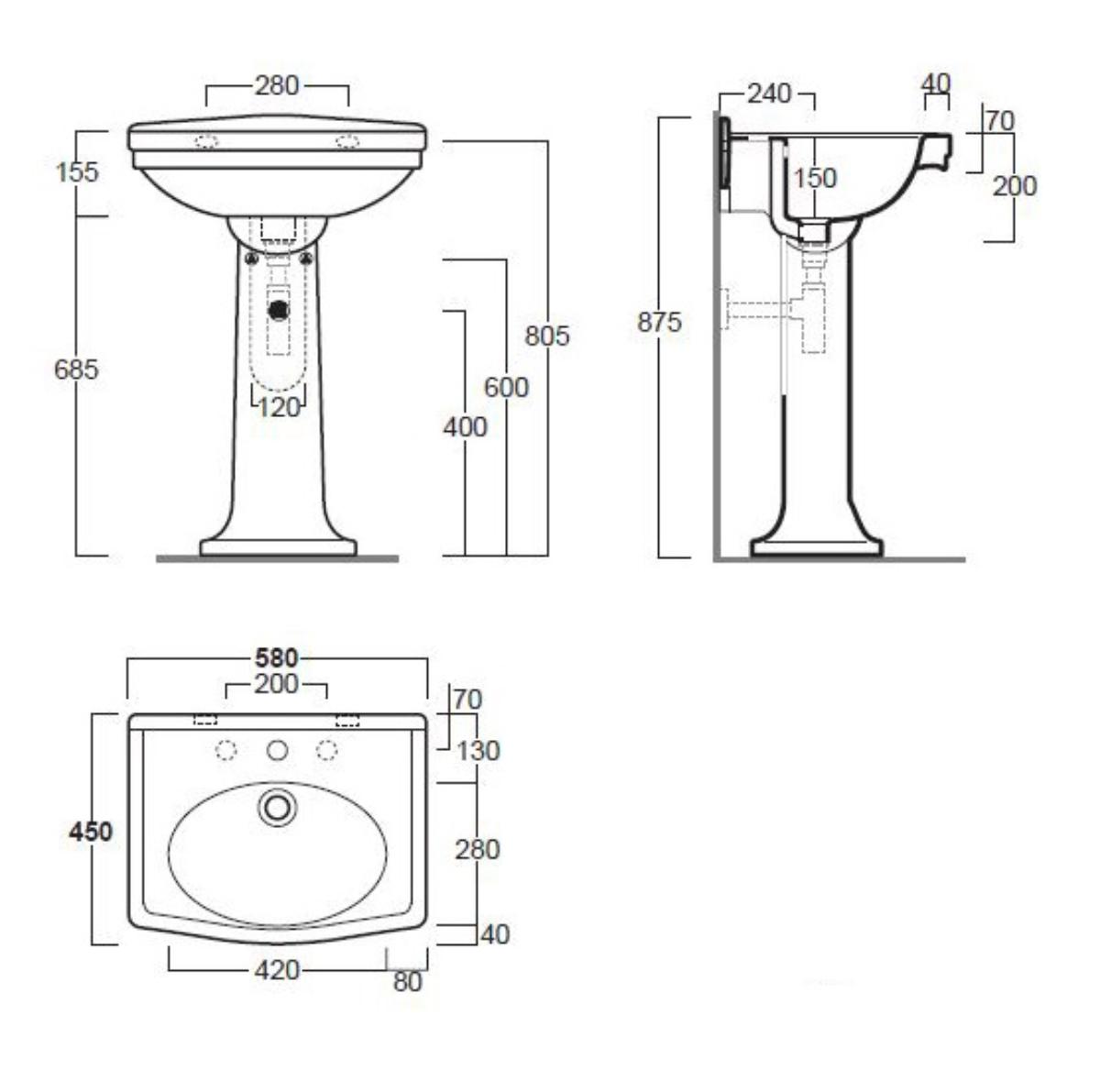 CLAREMONT 58X45 BASIN & PEDESTAL 1TH