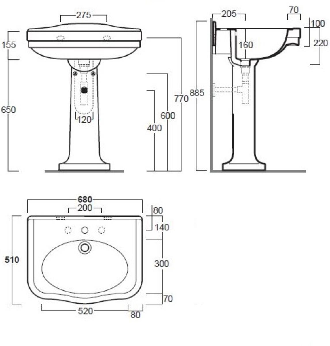 CLAREMONT 68X51 BASIN & PEDESTAL 1TH