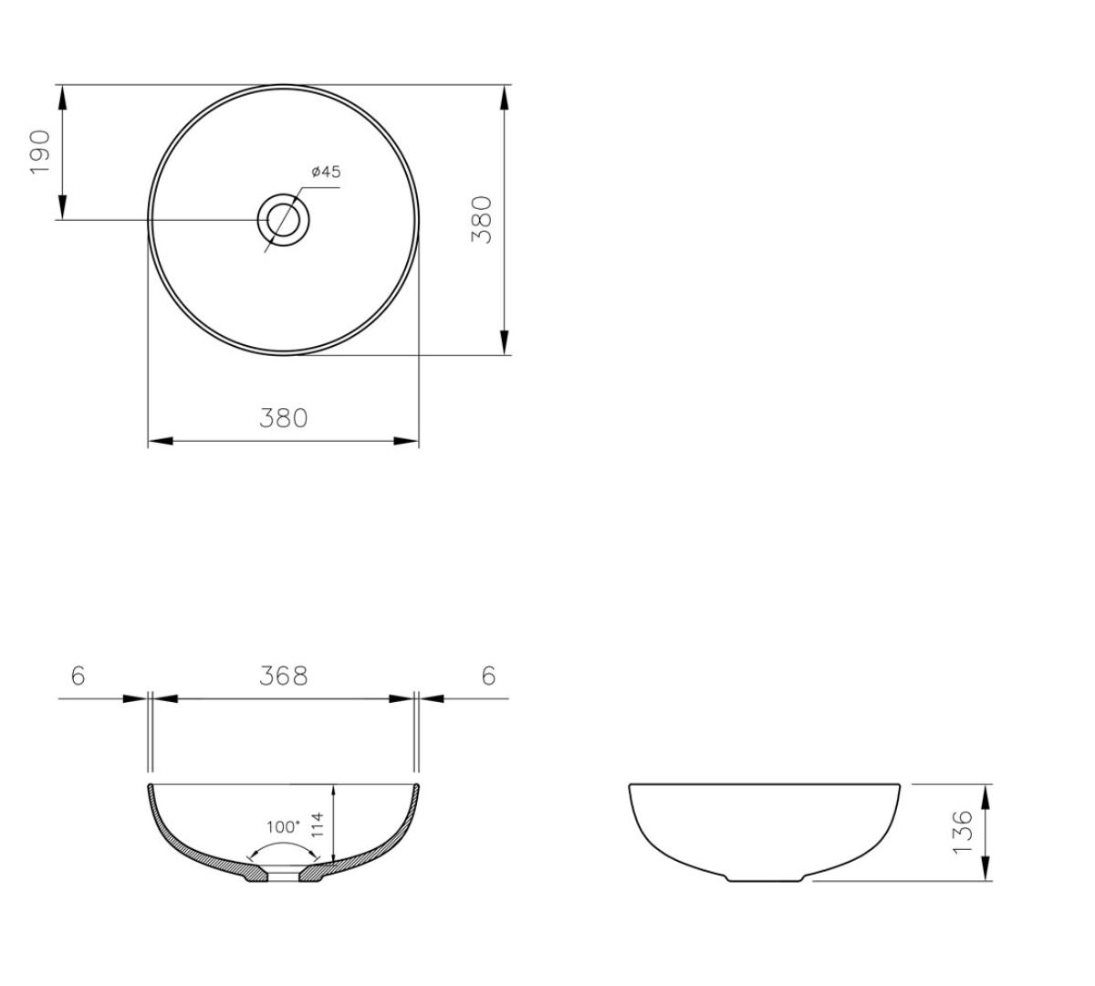 FINO ROUND 379 COUNTER TOP BASIN GL WHT