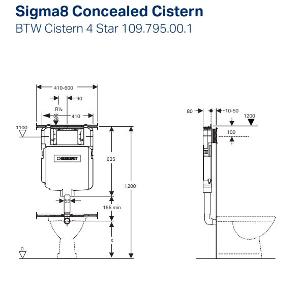 CISTERN SIGMA 8 DF BTW PAN FOR 90MM WALL