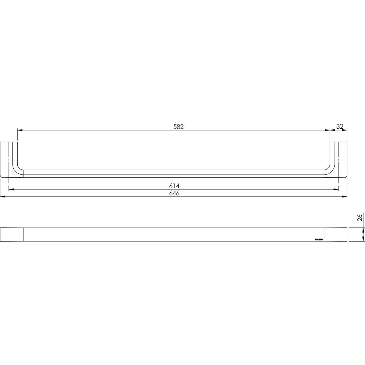 GLOSS SINGLE TOWEL RAIL 600MM BC