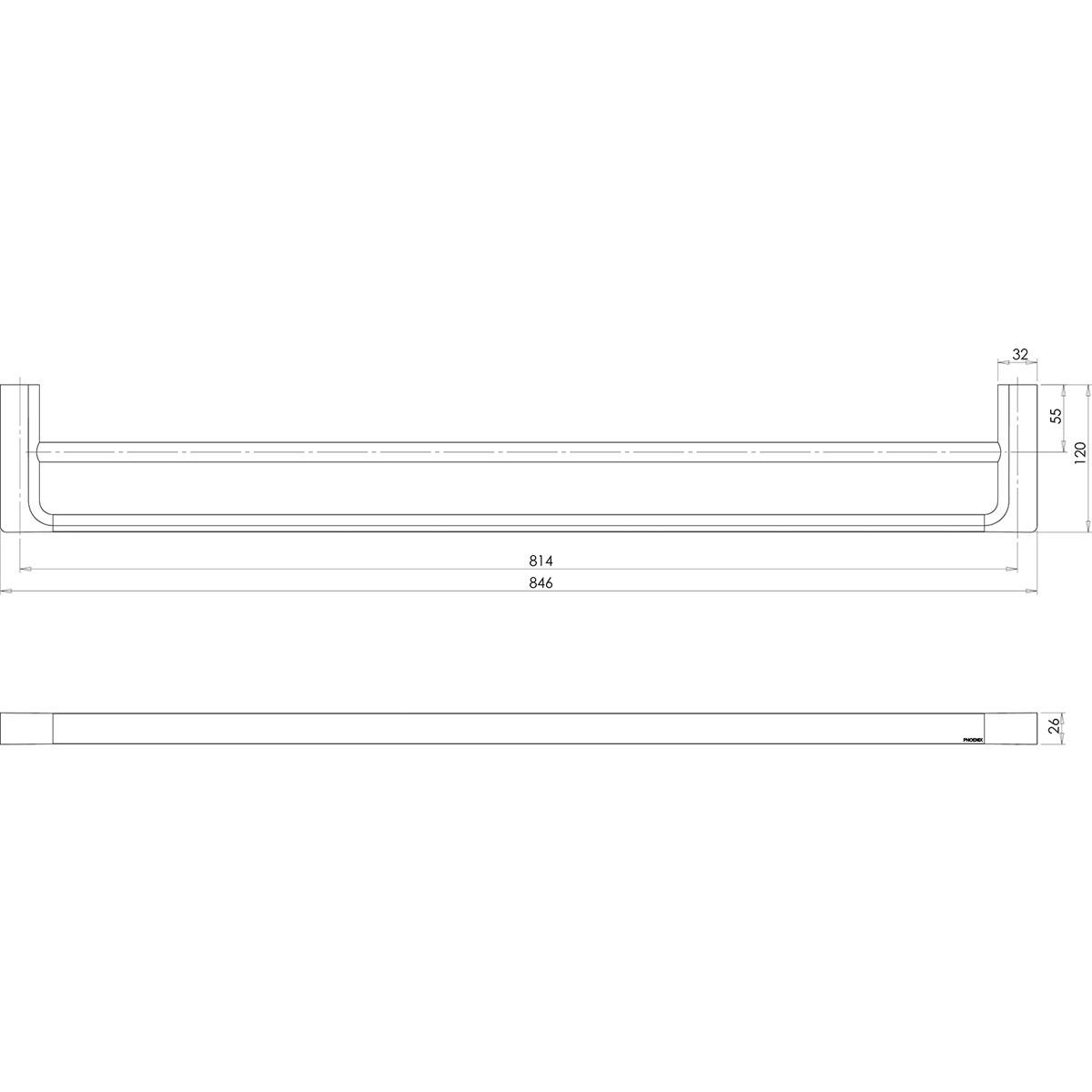 GLOSS DOUBLE TOWEL RAIL 800MM BC