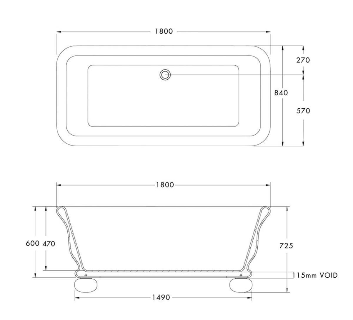 KIRKHAM 180 TITANCAST SS BATH GL WHT