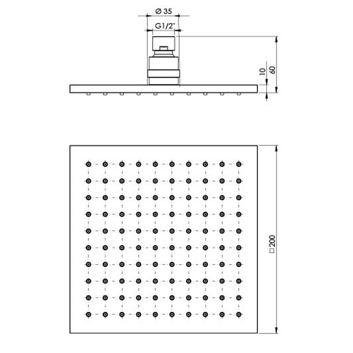 LEXI SHOWER ROSE 200MM SQUARE SS