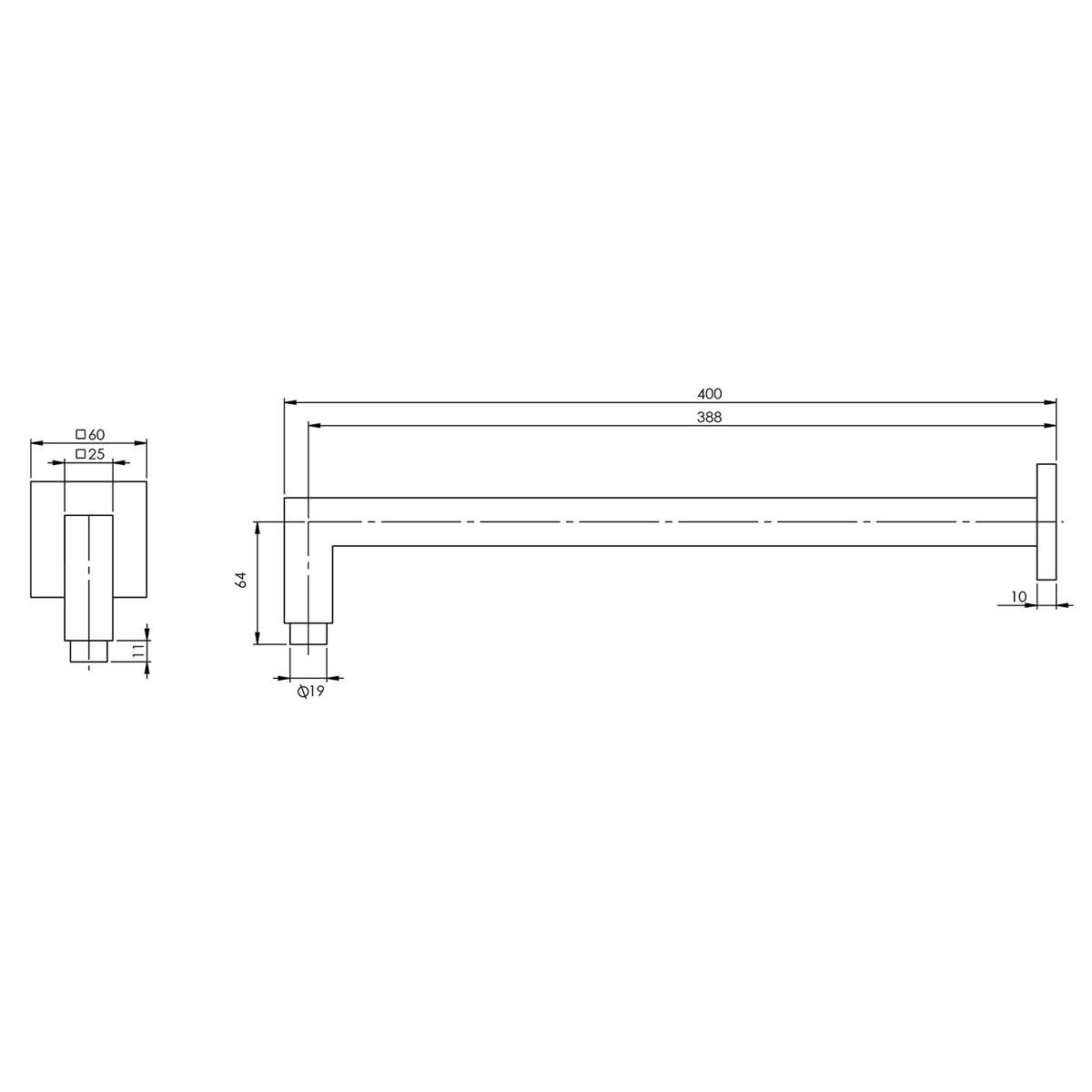 LEXI SHOWER ARM 400MM SQUARE BC