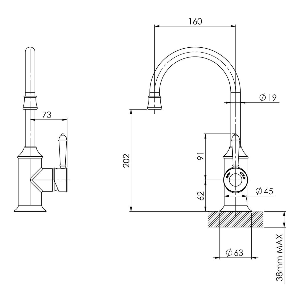 NOSTALGIA SINK MIXER 160MM G/NECK CP WHT