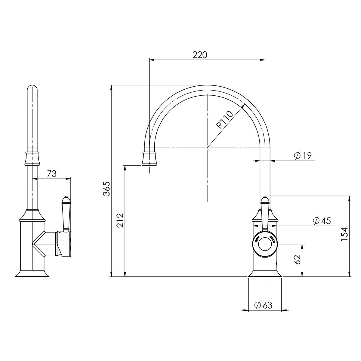 NOSTALGIA SINK MIXER 220MM G/NECK CP