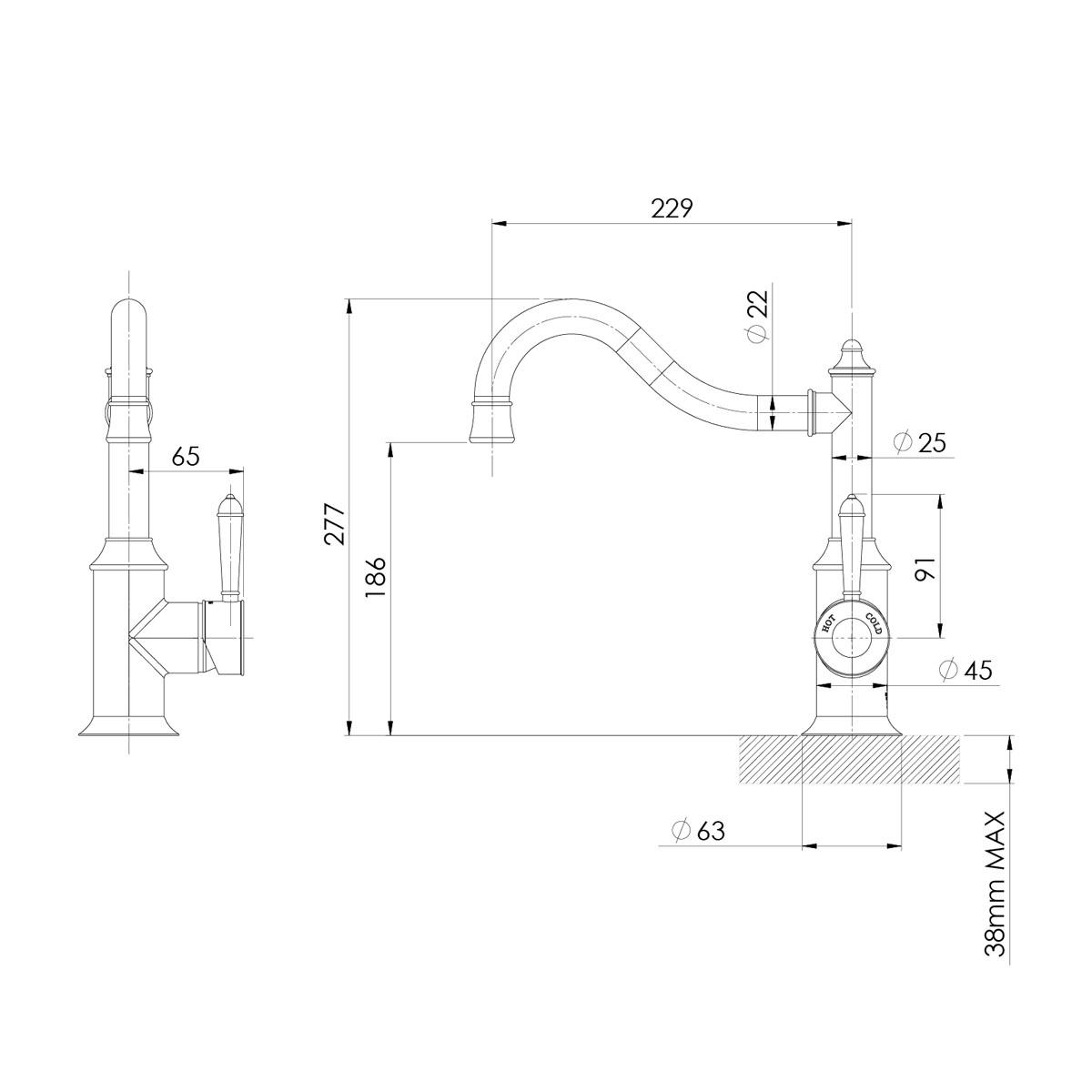 NOSTALGIA SINK MIXER 220MM SHEP CROOK BN