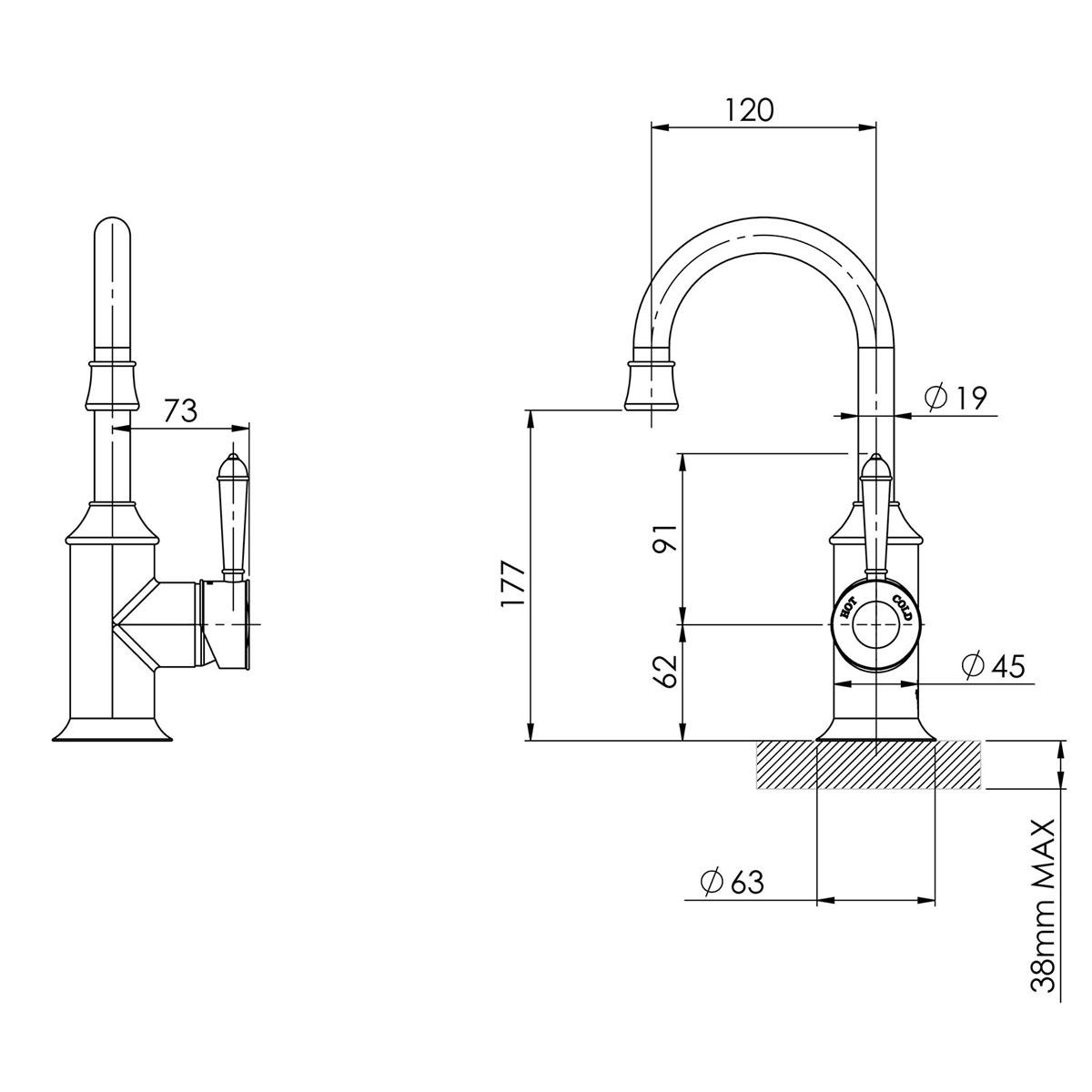 NOSTALGIA BASIN MIXER 120MM G/N CP WHT