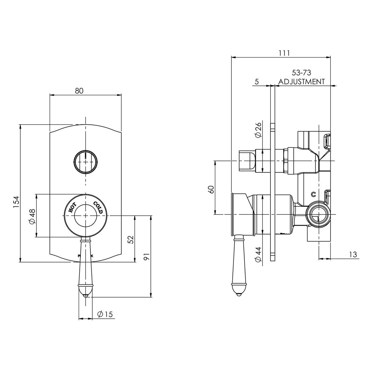 NOSTALGIA SHOWER BATH DIVERTER MIXER CP